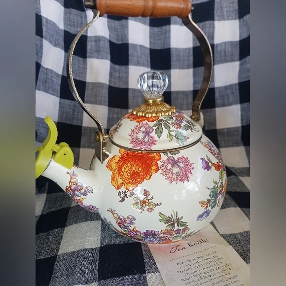 Mackenzie Childs Flower Market White Whistling Tea Kettle - Picture 9 of 9